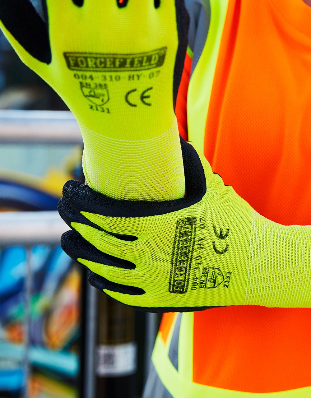 Forcefield Hi-Vis Nylon Work Glove, Palm Coated with Crinkle Latex - Image 2