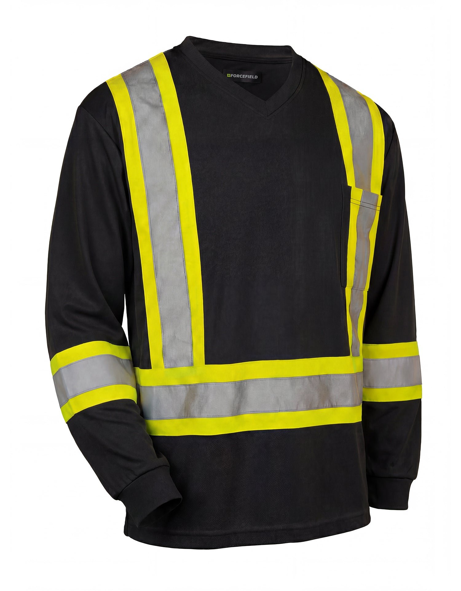 Forcefield Hi Vis V-Neck Long Sleeve Safety Tee with Chest Pocket - Image 5