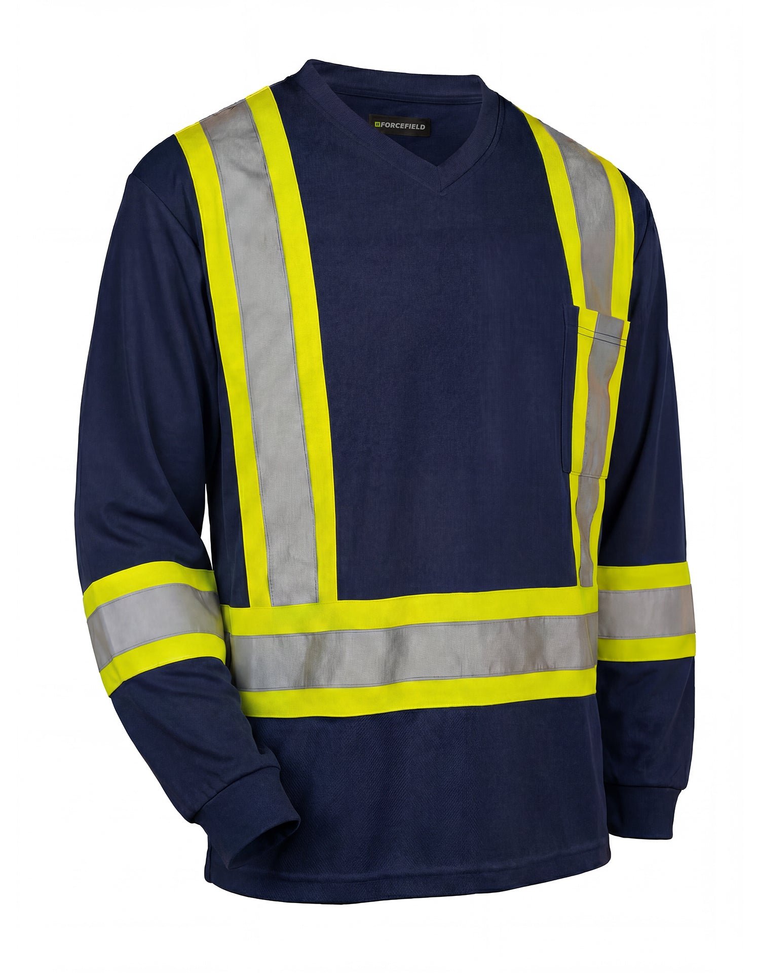 Forcefield Hi Vis V-Neck Long Sleeve Safety Tee with Chest Pocket - Image 7