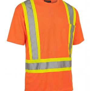 Forcefield Hi Vis Crew Neck Short Sleeve Safety Tee Shirt with Chest Pocket