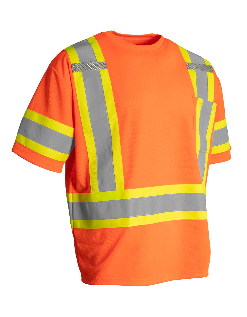 Forcefield Hi Vis Crew Neck Short Sleeve Safety Tee Shirt with Chest Pocket and Arm Bands - Image 4