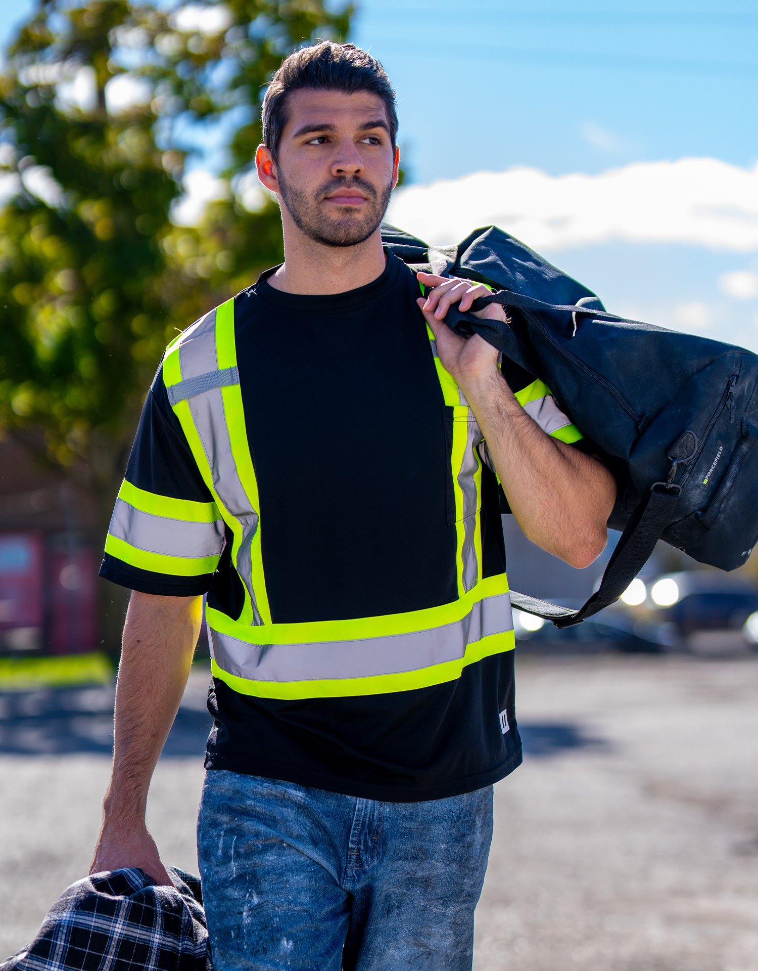 Forcefield Hi Vis Crew Neck Short Sleeve Safety Tee Shirt with Chest Pocket and Arm Bands - Image 7