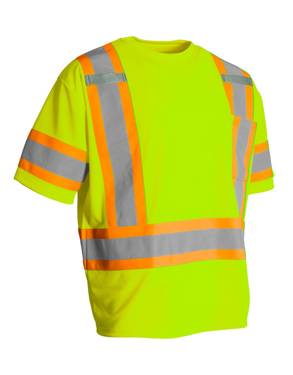 Forcefield Hi Vis Crew Neck Short Sleeve Safety Tee Shirt with Chest Pocket and Arm Bands - Image 2