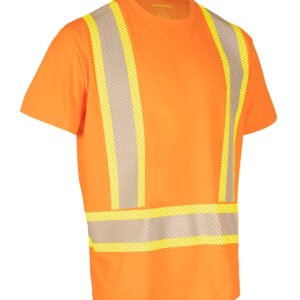 Athletic Fit Hi Vis Crew Neck 100% Cotton Short Sleeve Safety Tee Shirt with Segmented Reflective Tape