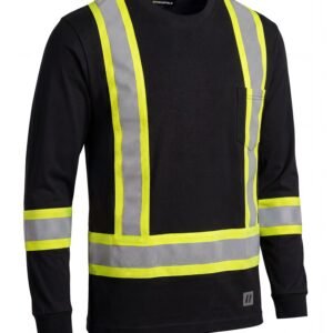 Forcefield Ultracool Black Poly/Cotton Crewneck Long Sleeve Safety T-Shirt with Chest Pocket