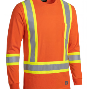 Forcefield Ultracool Orange Poly/Cotton Crewneck Long Sleeve Safety T-Shirt with Chest Pocket