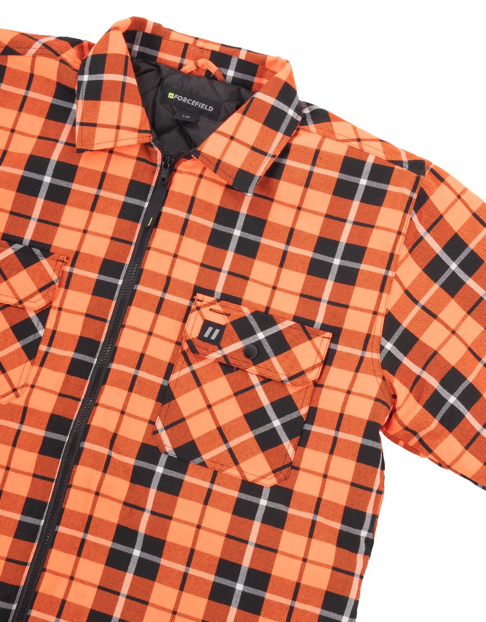 Forcefield Hi Vis Orange Tartan Plaid Quilted Flannel Shirt Jacket with Front Zip - Image 3