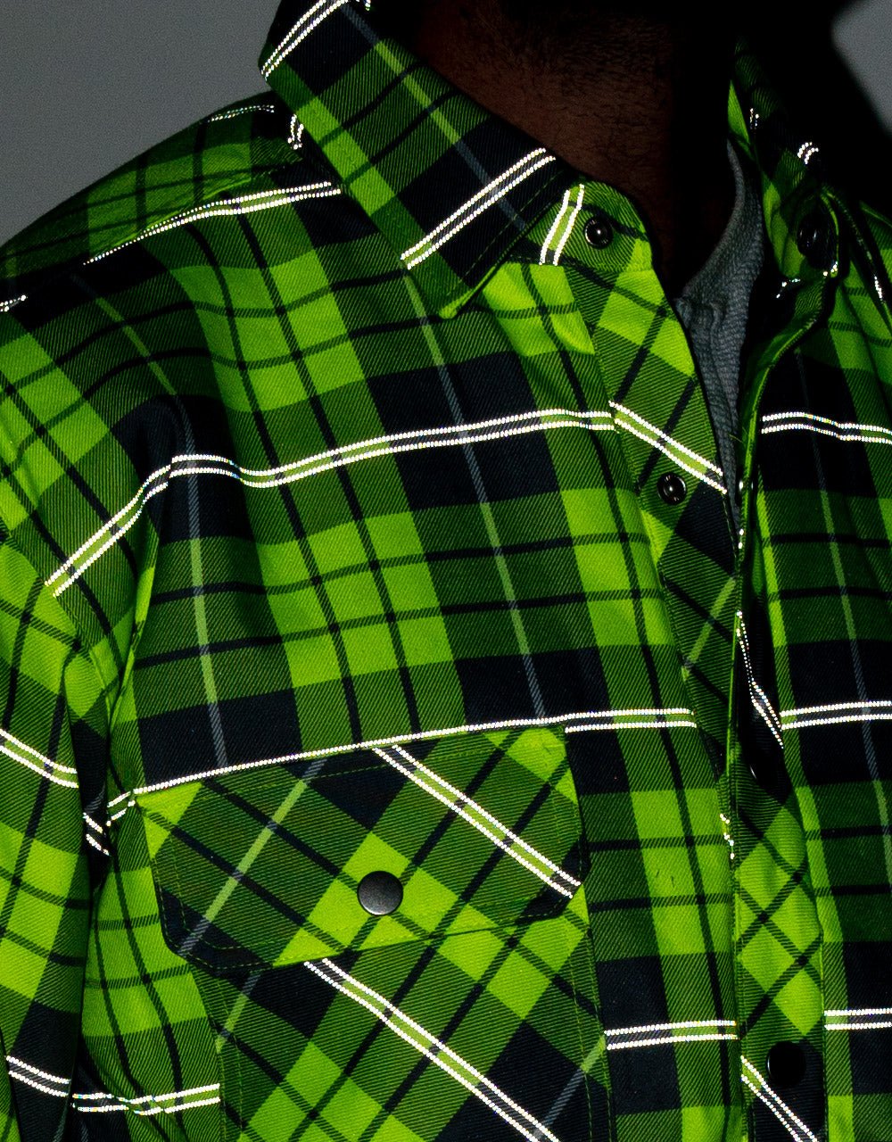 Forcefield Hi Vis Plaid Quilted Flannel Shirt Jacket with Reflective Striping - Image 3