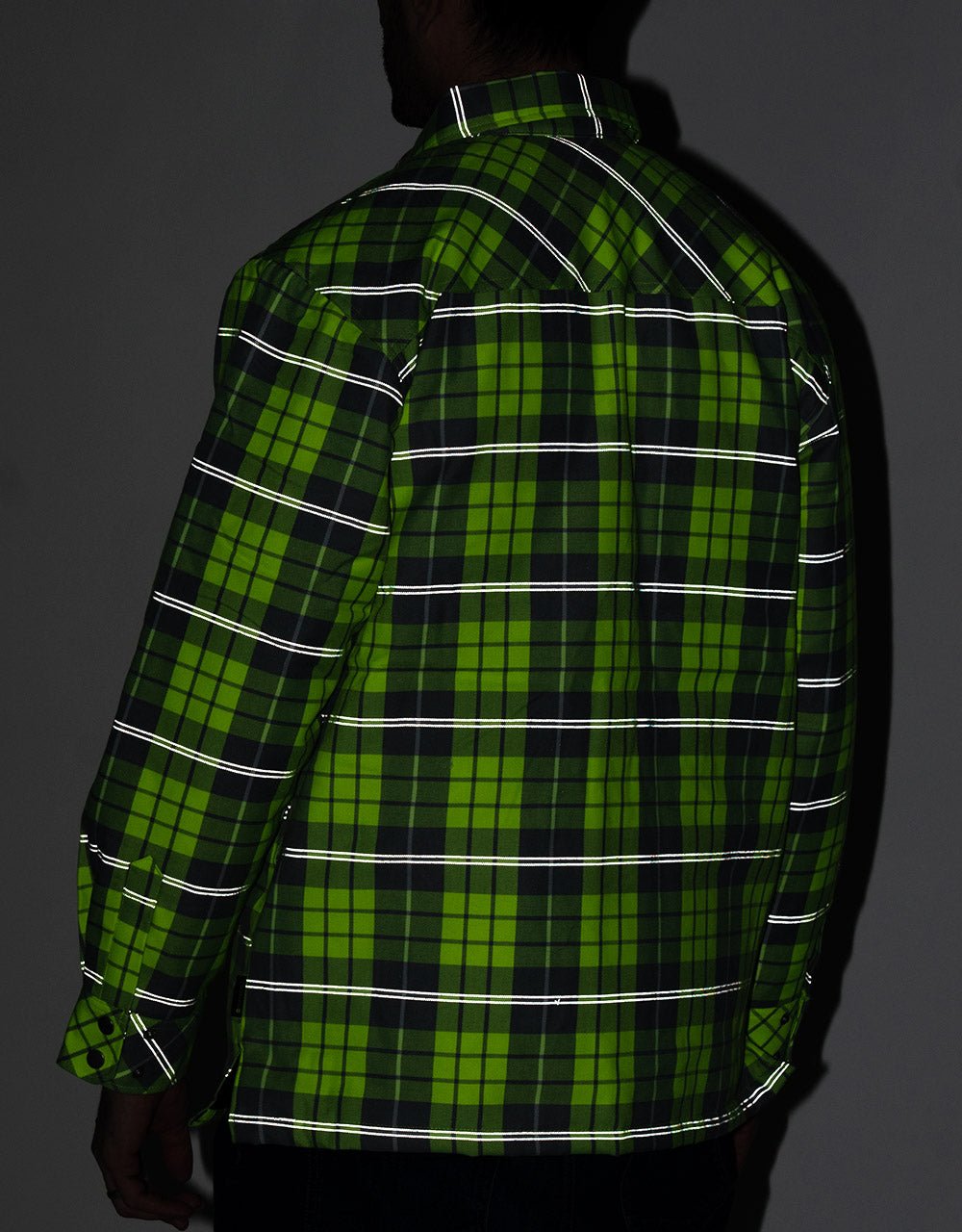 Forcefield Hi Vis Plaid Quilted Flannel Shirt Jacket with Reflective Striping - Image 5