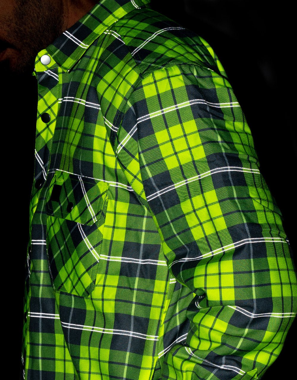 Forcefield Hi Vis Plaid Quilted Flannel Shirt Jacket with Reflective Striping - Image 4