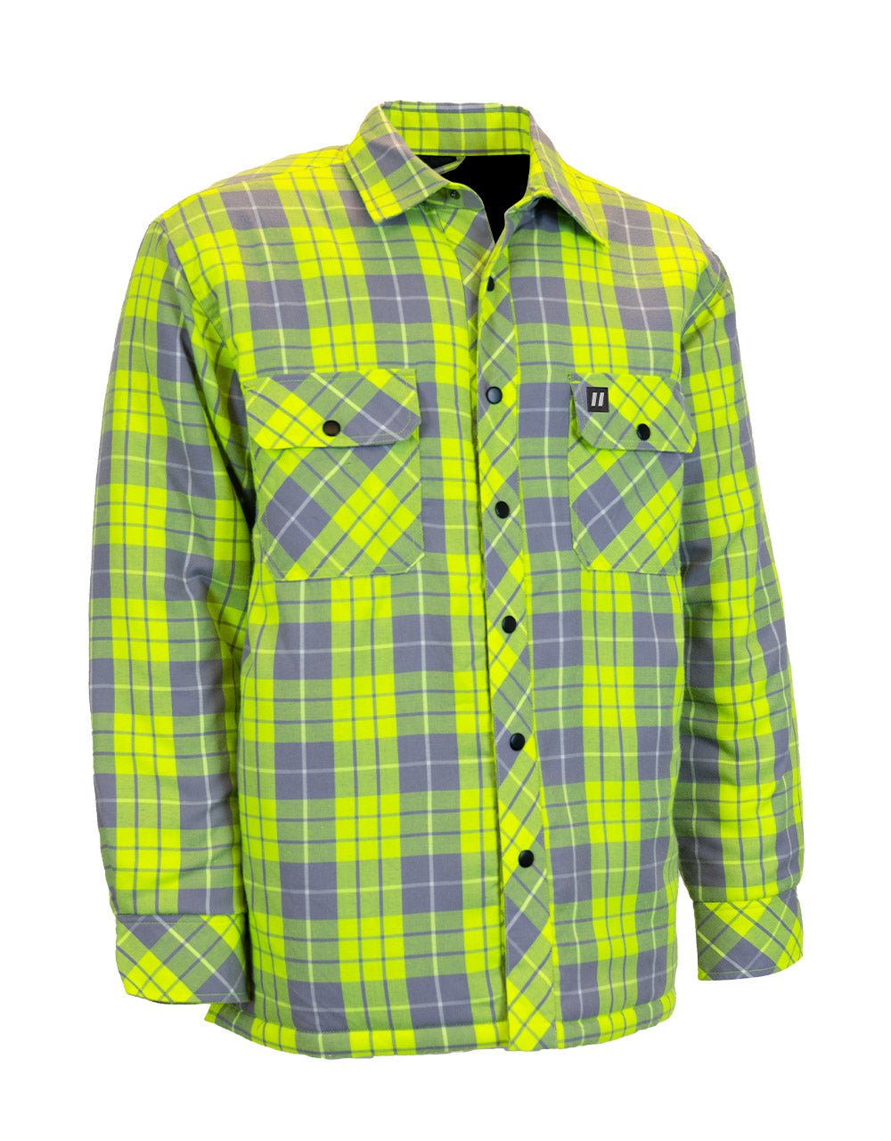 Forcefield Hi Vis Plaid Quilted Flannel Shirt Jacket with Reflective Striping - Image 2