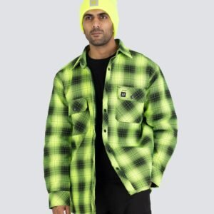 Forcefield Hi Vis Black Shadow Plaid Quilted Flannel Shirt Jacket