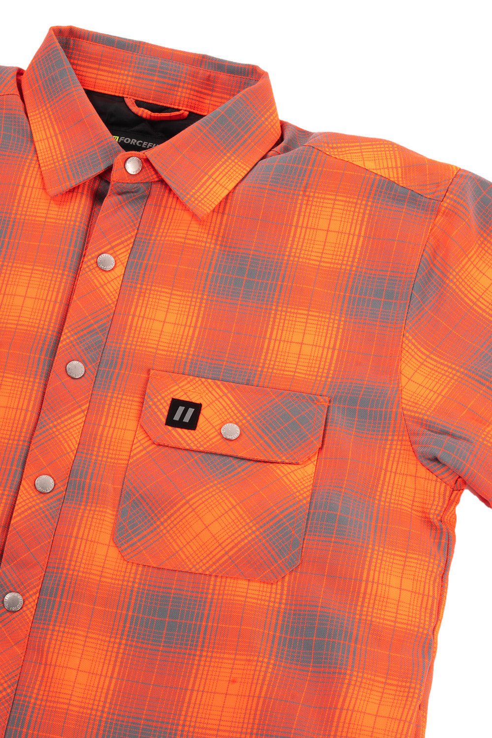 Forcefield Hi Vis Orange Shadow Plaid Quilted Flannel Shirt Jacket - Image 3