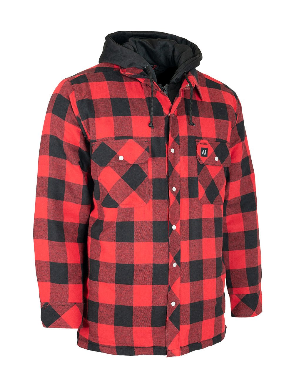 Forcefield Red Buffalo Hooded Plaid Quilt-Lined Flannel Shirt Jacket