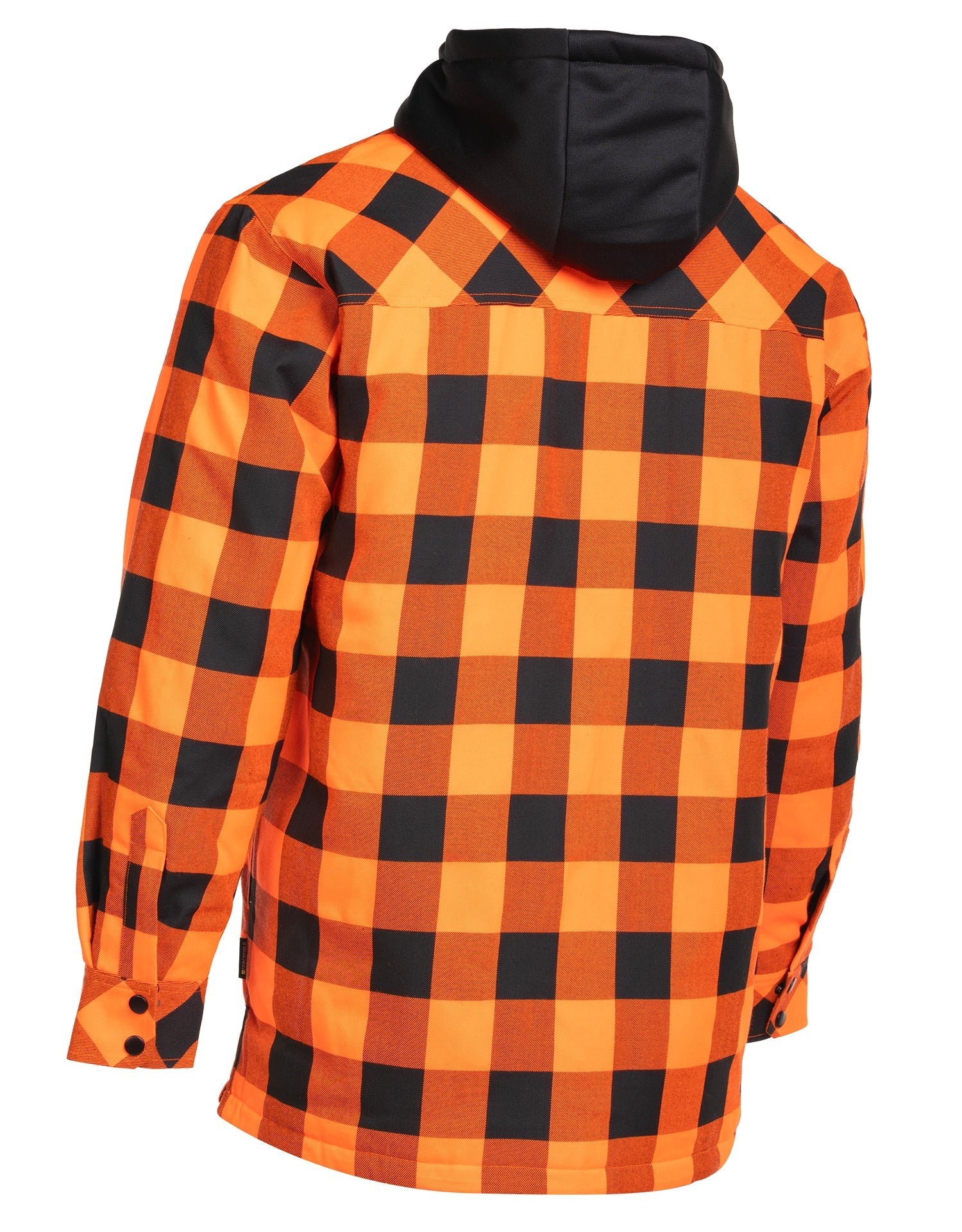 Forcefield Hi Vis Orange/Black Buffalo Plaid Hooded Quilt-Lined Flannel Shirt Jacket - Image 3