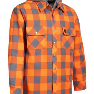 Forcefield Hi Vis Orange/Silver Buffalo Plaid Hooded Quilt-Lined Flannel Shirt Jacket