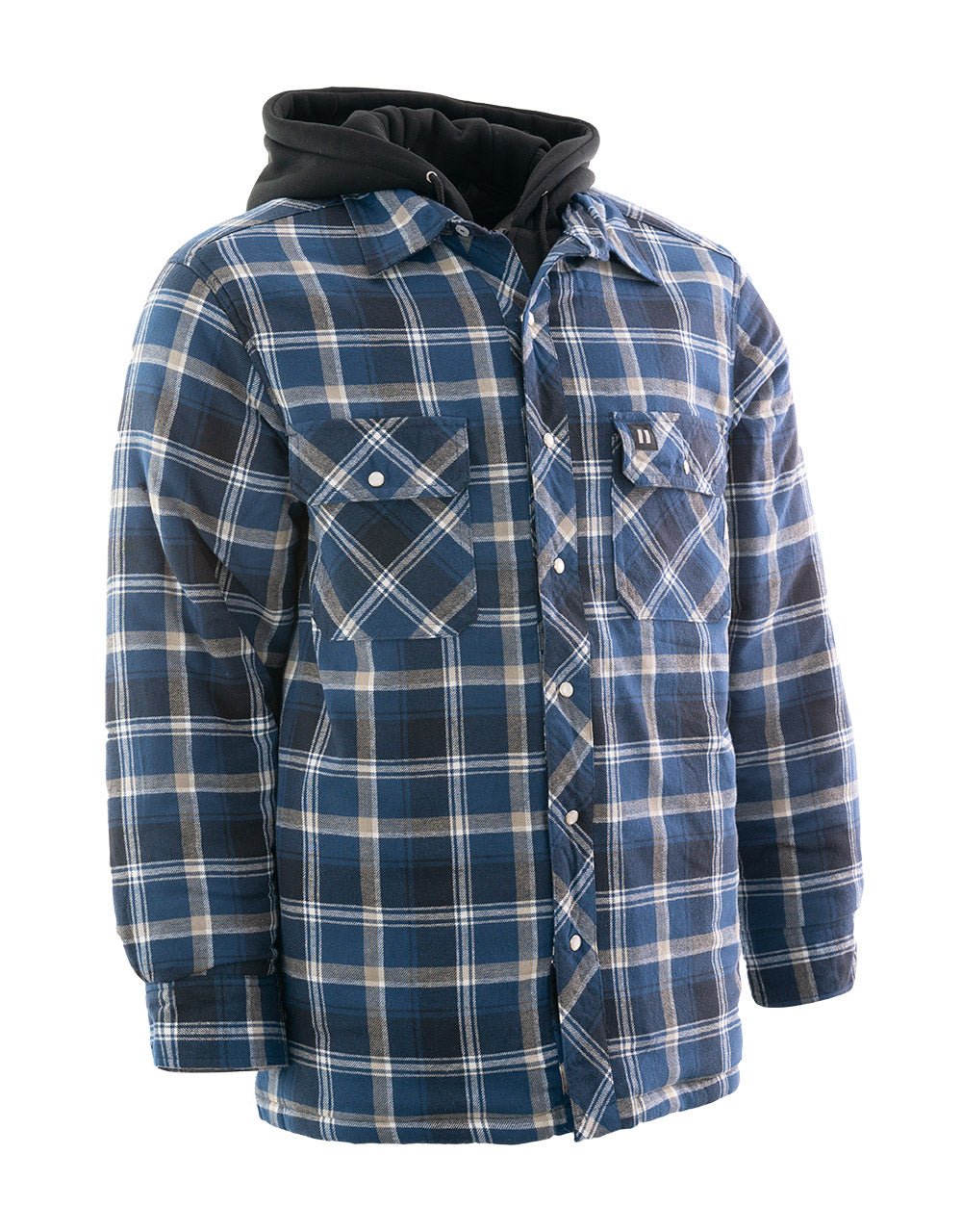 Forcefield Blue Hooded Plaid Quilt-Lined Flannel Shirt Jacket - Image 2