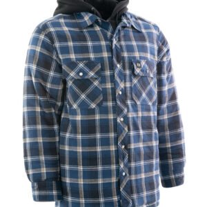 Forcefield Blue Hooded Sherpa-Lined Flannel Shirt Jacket