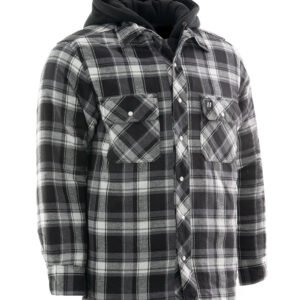 Forcefield Grey Hooded Plaid Quilt-Lined Flannel Shirt Jacket