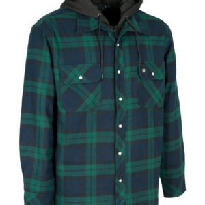 Forcefield Black Watch Plaid Hooded Quilted Flannel Shirt Jacket
