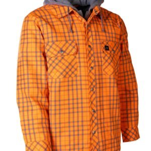 Forcefield Hi Vis Orange/Silver Micro Plaid Hooded Quilt-Lined Flannel Shirt Jacket