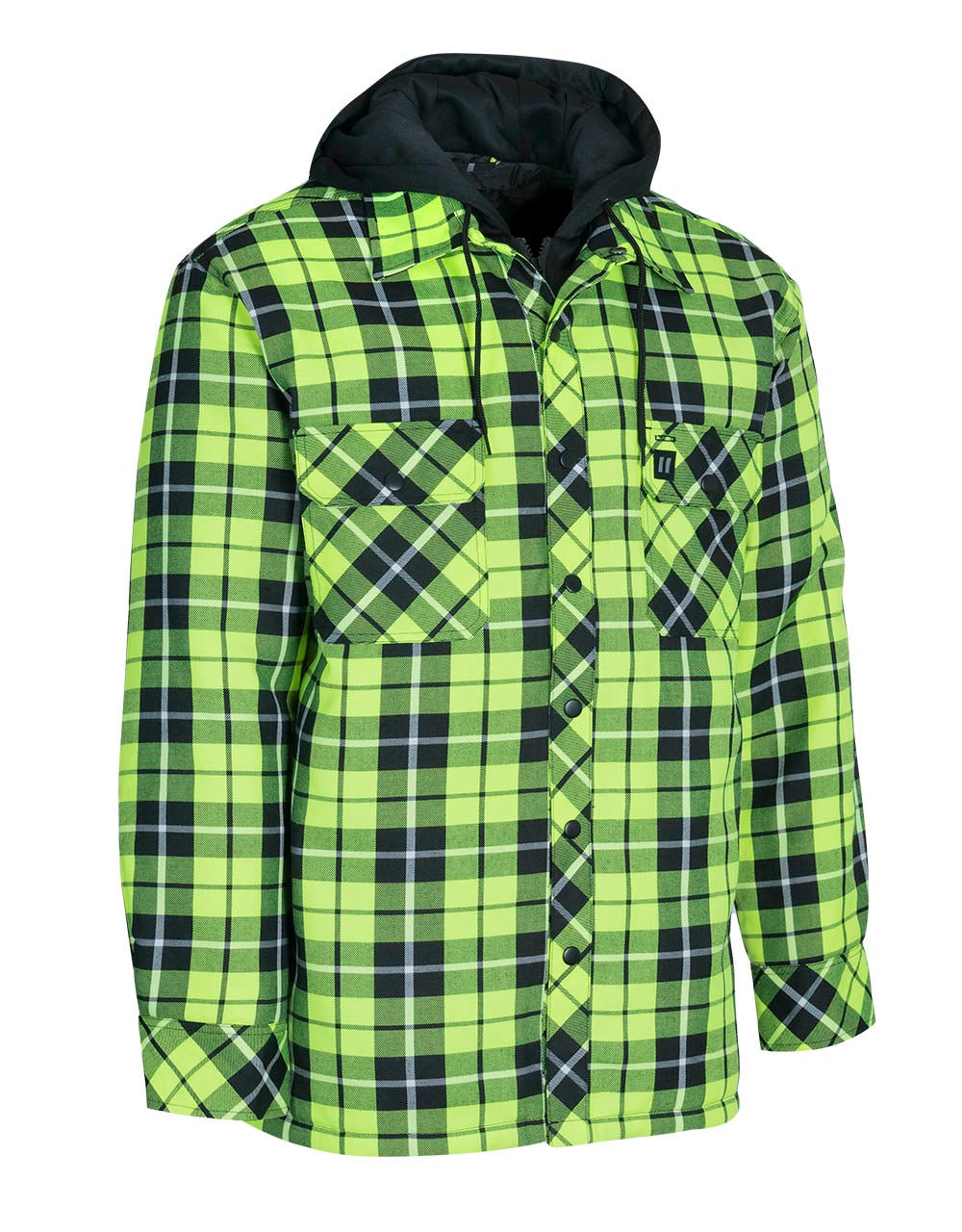 Forcefield Hi Vis Hooded Tartan Plaid Quilt-Lined Flannel Shirt Jacket