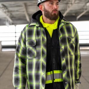 Forcefield Lime Ombre Plaid Hooded Quilt-lined Shirt Jacket