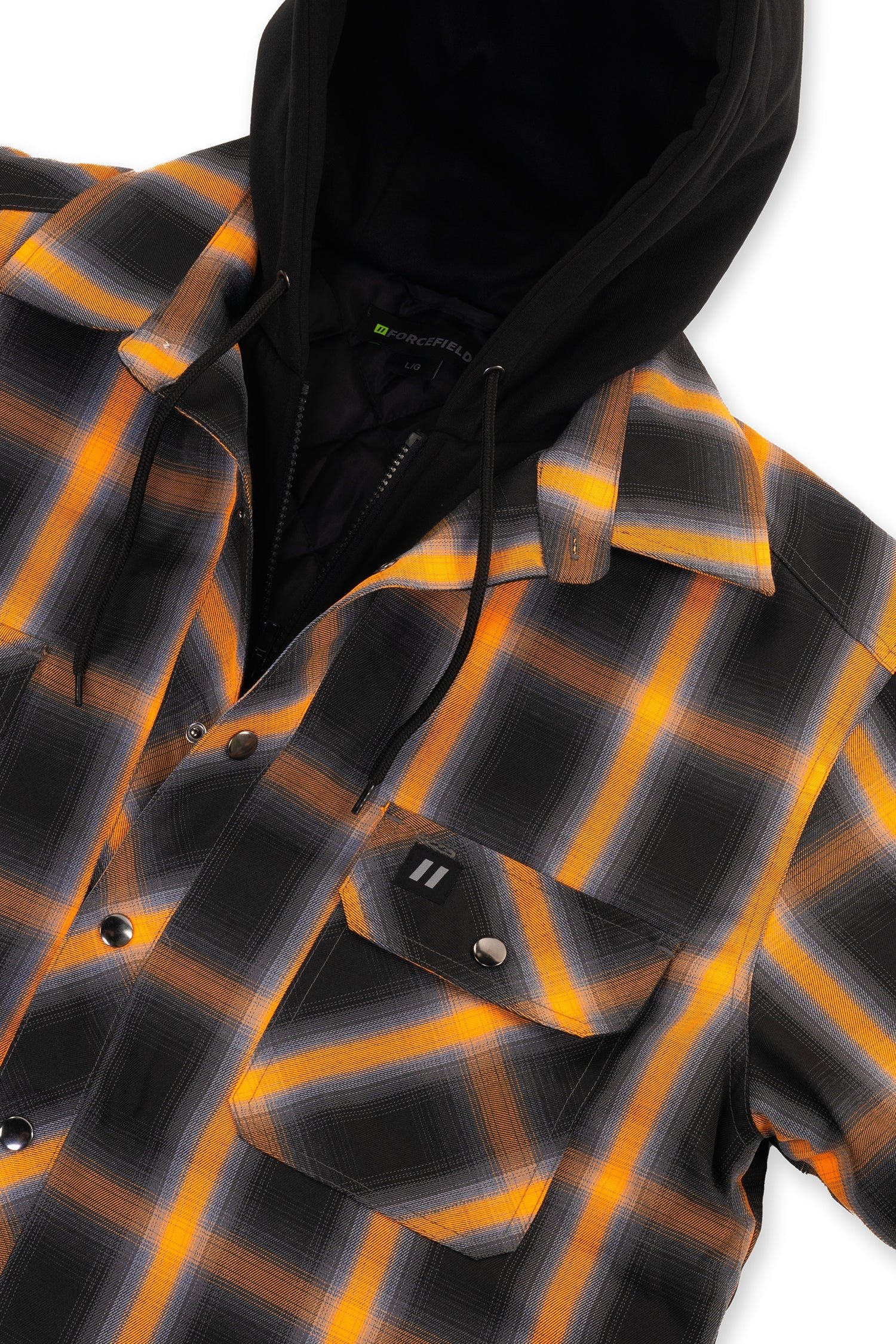 Forcefield Orange Ombre Plaid Hooded Quilt-lined Shirt Jacket - Image 3