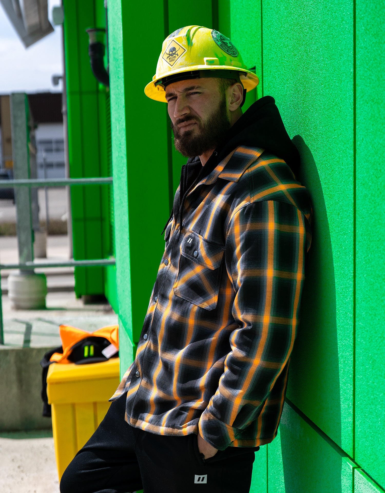 Forcefield Orange Ombre Plaid Hooded Quilt-lined Shirt Jacket