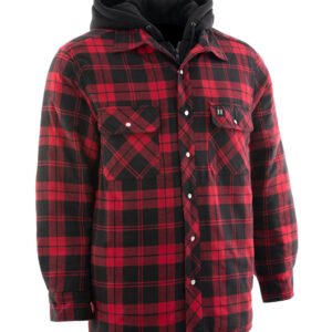 Forcefield Red Hooded Plaid Quilt-Lined Flannel Shirt Jacket