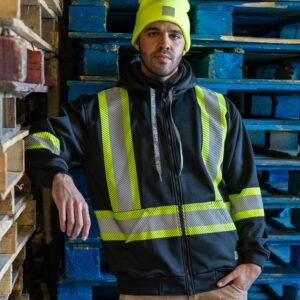 Forcefield Deluxe Hi Vis Safety Hoodie with Segmented Reflective Tape and Detachable Hood
