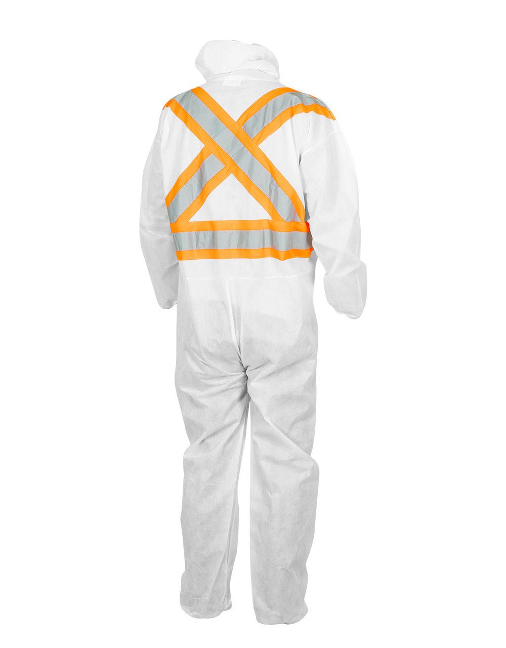 Forcefield White Disposable SMS Coverall with Hood and Reflective Tape - Image 2
