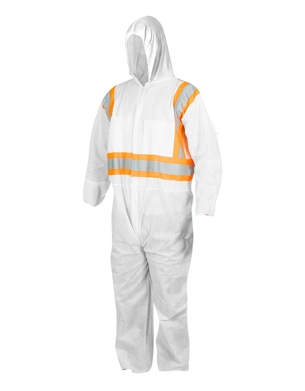 Forcefield White Disposable SMS Coverall with Hood and Reflective Tape