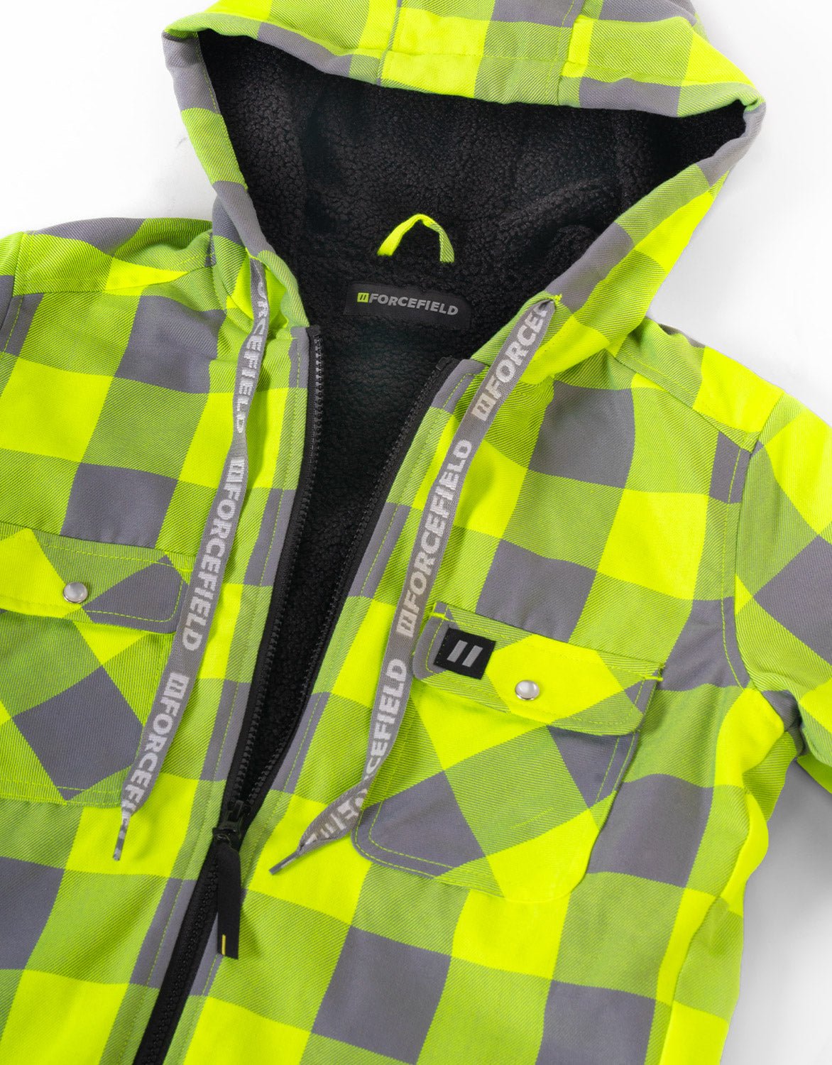 Forcefield Women's Hooded Sherpa-Lined Hi-Vis Buffalo Plaid Flannel Lined Jacket - Image 2