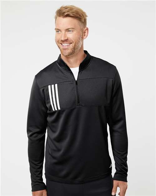 Adidas - Men's 3-Stripes Double-Knit Quarter-Zip Pullover - A482 - Image 6