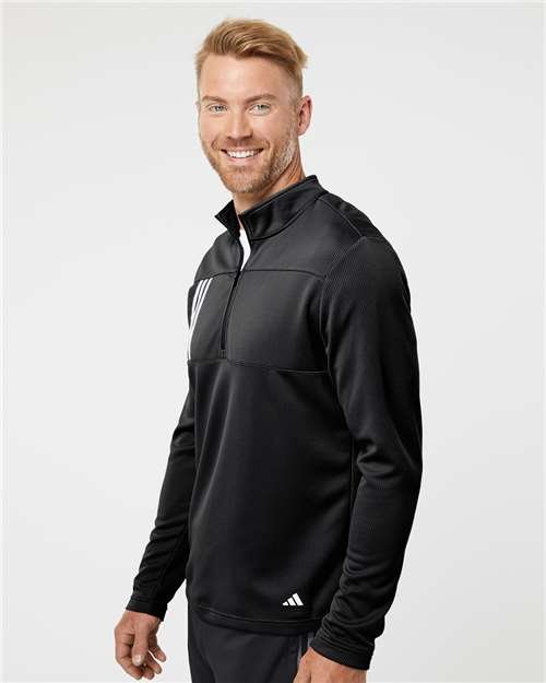 Adidas - Men's 3-Stripes Double-Knit Quarter-Zip Pullover - A482 - Image 8