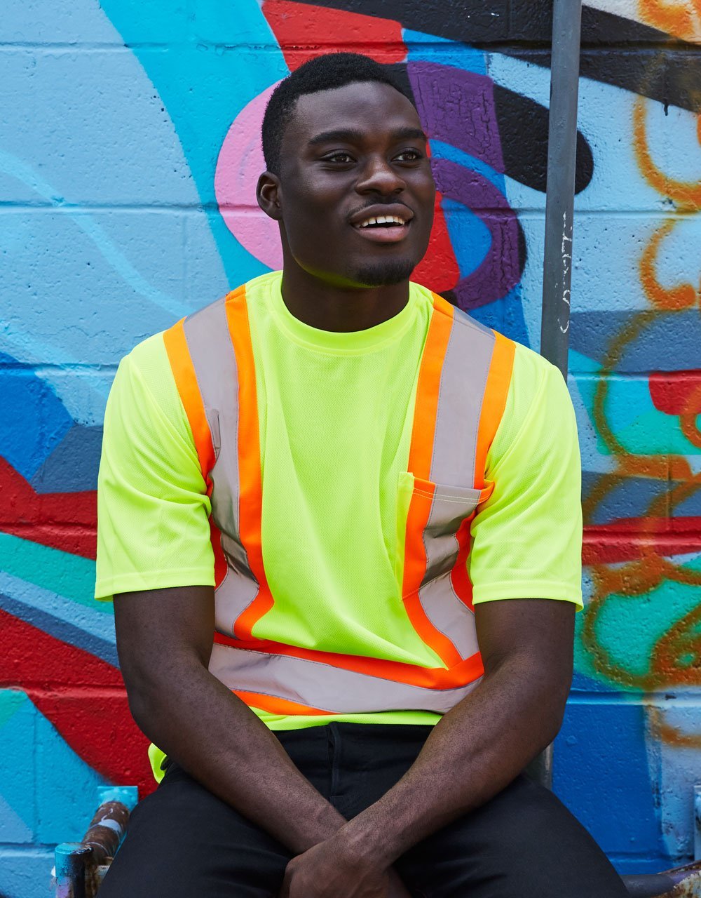 Forcefield Hi Vis Crew Neck Short Sleeve Safety Tee Shirt with Chest Pocket - Image 9