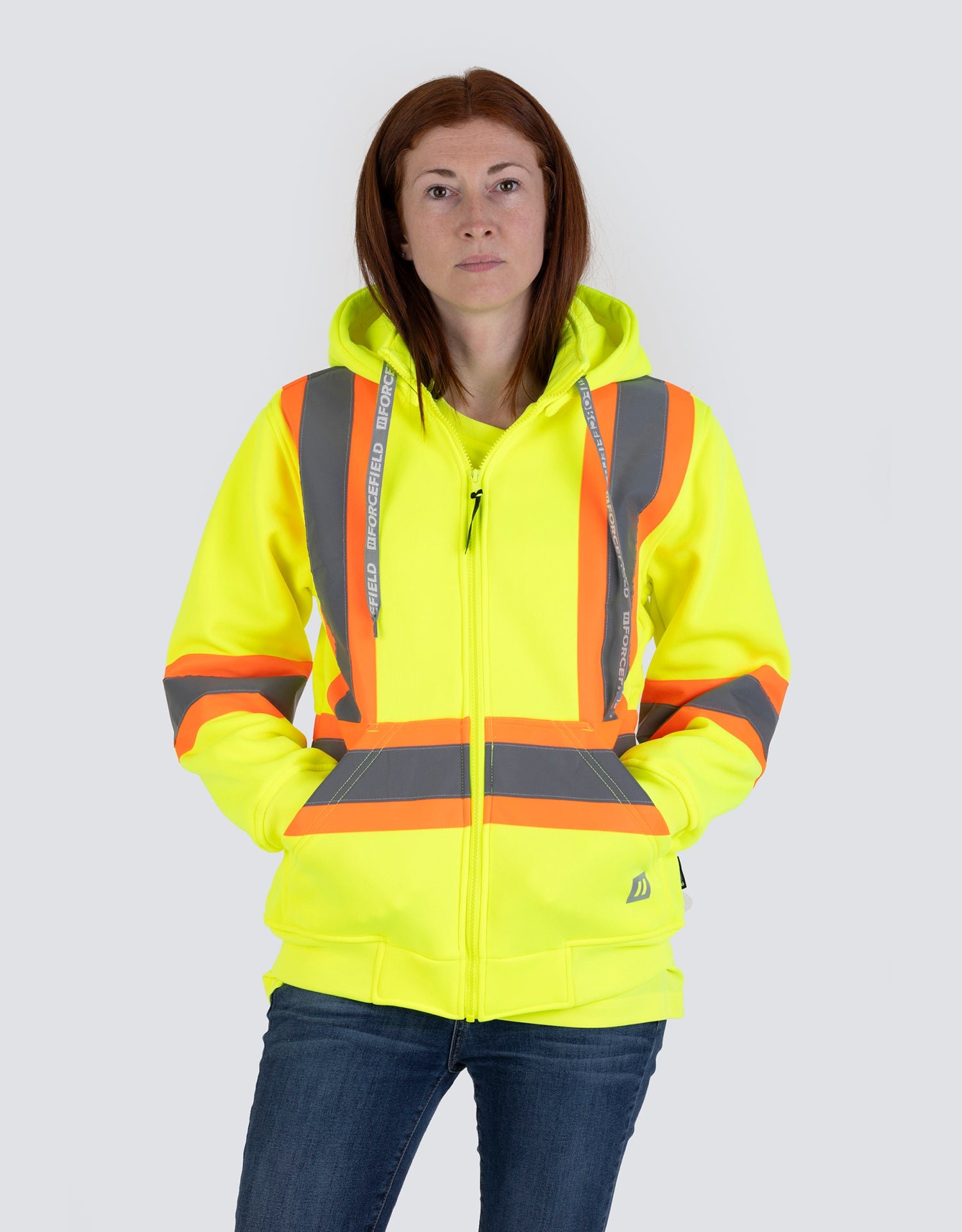 Forcefield Women's Hi Vis Lime Safety Hoodie with Detachable Hood - Image 2