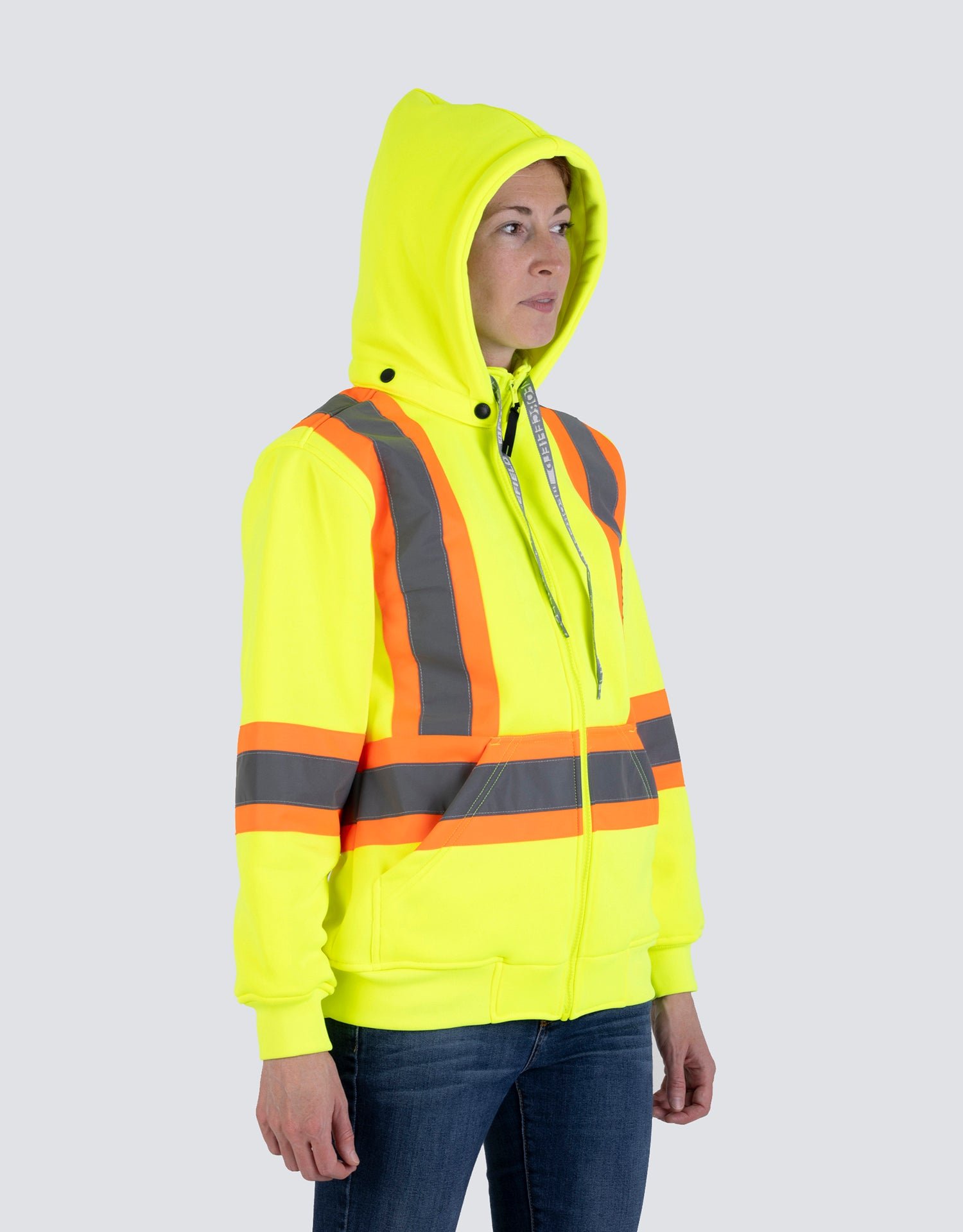 Forcefield Women's Hi Vis Lime Safety Hoodie with Detachable Hood - Image 5