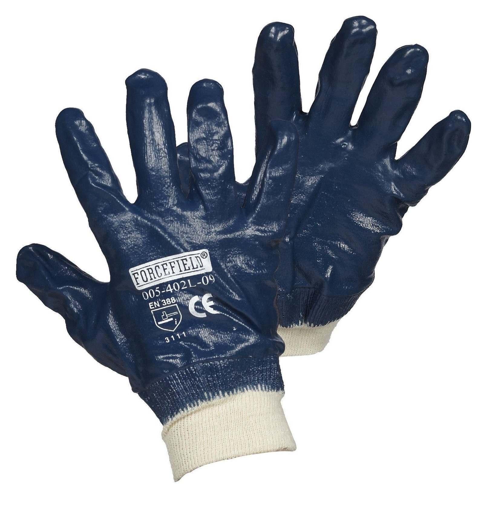 Forcefield Blue Nitrile Fully Coated Work Gloves with Knitwrist