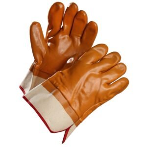 Forcefield Chemical Resistant Gloves, Brown PVC Coated, Fleece Lined with Safety Cuff