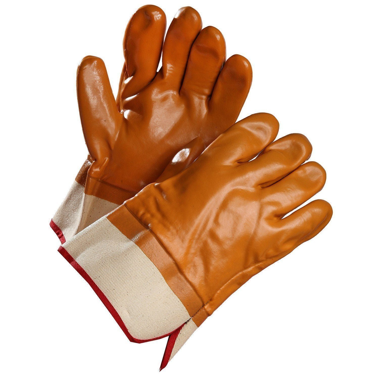 Forcefield Chemical Resistant Gloves, Brown PVC Coated, Fleece Lined with Safety Cuff