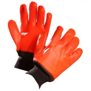 Forcefield Chemical Resistant Gloves, Orange PVC Coated, Knit Wrist
