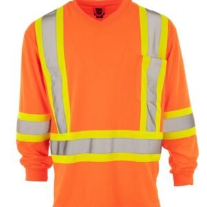 Forcefield Custom Printed Hi Vis V-Neck Long Sleeve Safety Tee