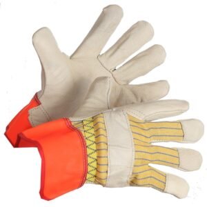 Forcefield Grain Leather Work Glove with Fluorescent Cuff, Outside Elastic