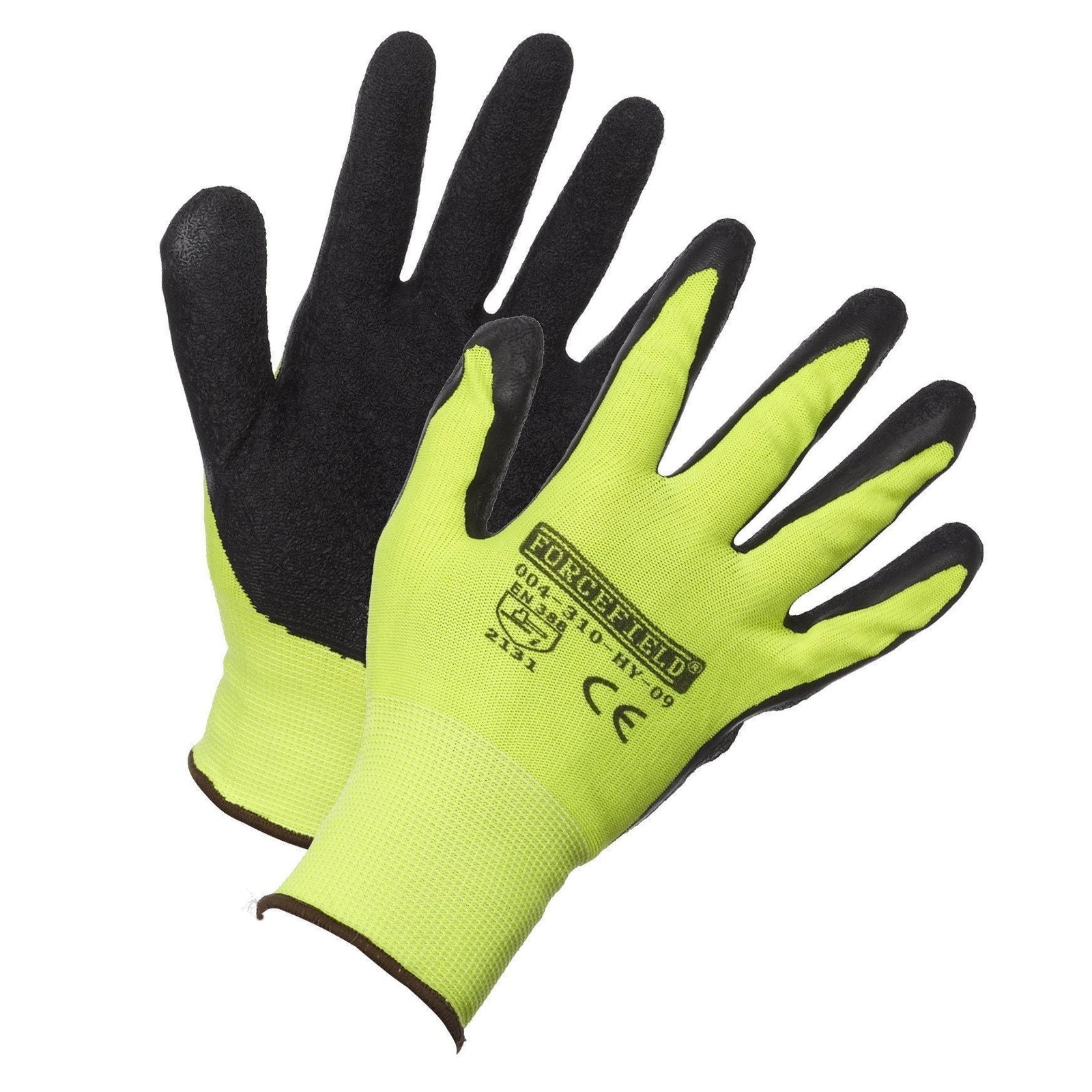 Forcefield Hi-Vis Nylon Work Glove, Palm Coated with Crinkle Latex