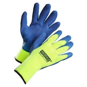 Forcefield Hi-Vis Winter Insulated Work Gloves, Palm Coated with Blue Crinkle Latex