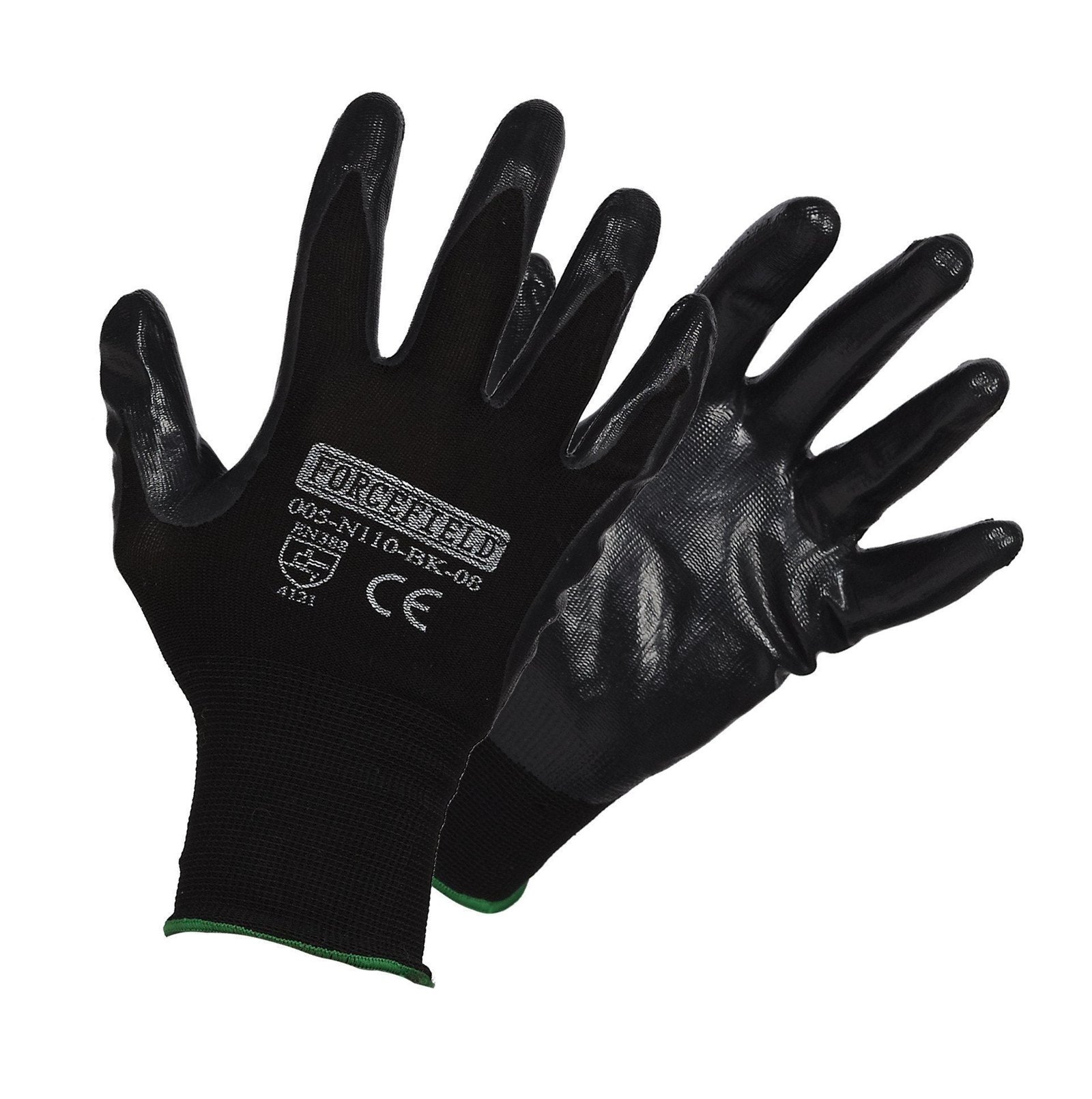 Forcefield Black Seamless Knit Nylon Nitrile Palm Coated Work Gloves